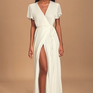 Lulus Heart of Marigold white wrap maxi dress, size M